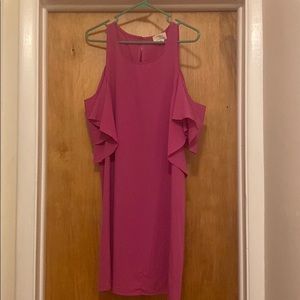 Pink open shoulder dress with ruffle sleeve